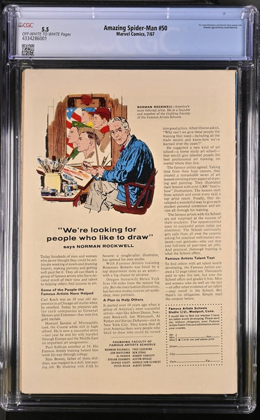 Amazing Spider-Man #50 Marvel Comics, 7/67 CGC 5.5 - 1st appearance of Kingpin (Wilson Fisk). Origin of Spider-Man retold. Johnny Carson and Ed McMahon cameo