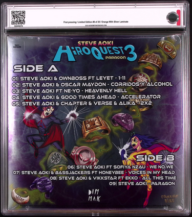 HiroQuest 3: Paragon Steve Aoki Limited Edition #8/25 - Orange With Silver Laminate - AMG Graded Mint 10